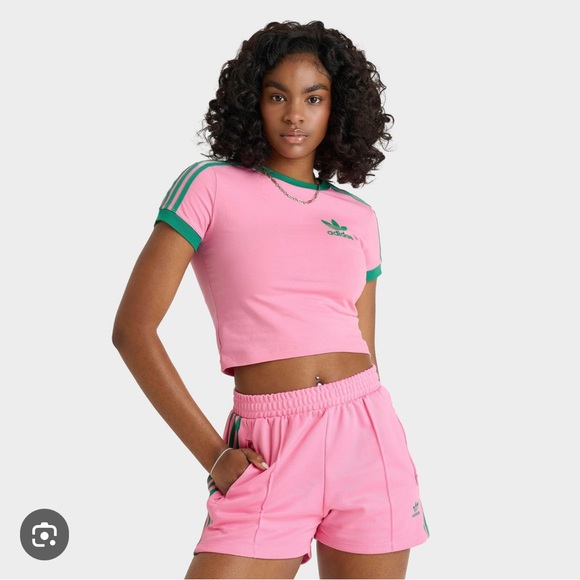 FOUND 🎈🎈IN SEARCH OF Adidas Women's Pink Tee with Green Trim - Picture 1 of 2